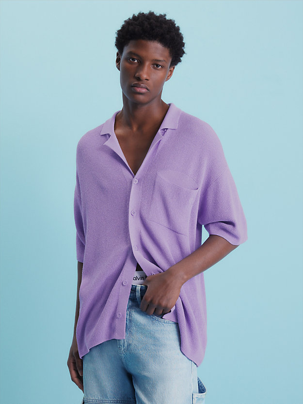 purple diamond waffle knit polo shirt for men calvin klein jeans