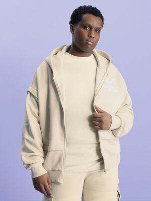 Beige zip up on sale hoodie