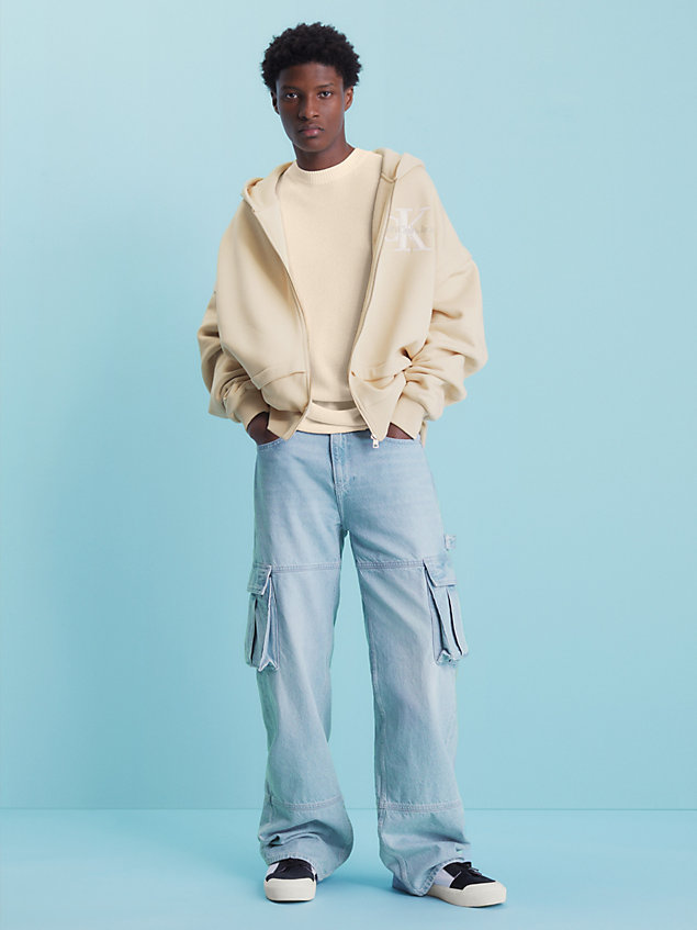 beige oversized zip up hoodie for men calvin klein jeans
