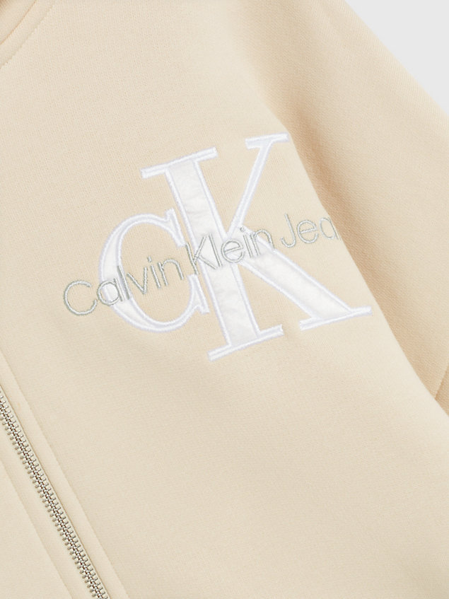 sweat-shirt à capuche surdimensionné et zippé beige pour hommes calvin klein jeans