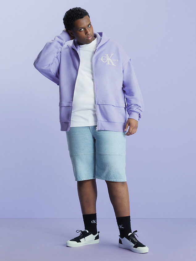 purple oversized hoodie met rits voor heren - calvin klein jeans