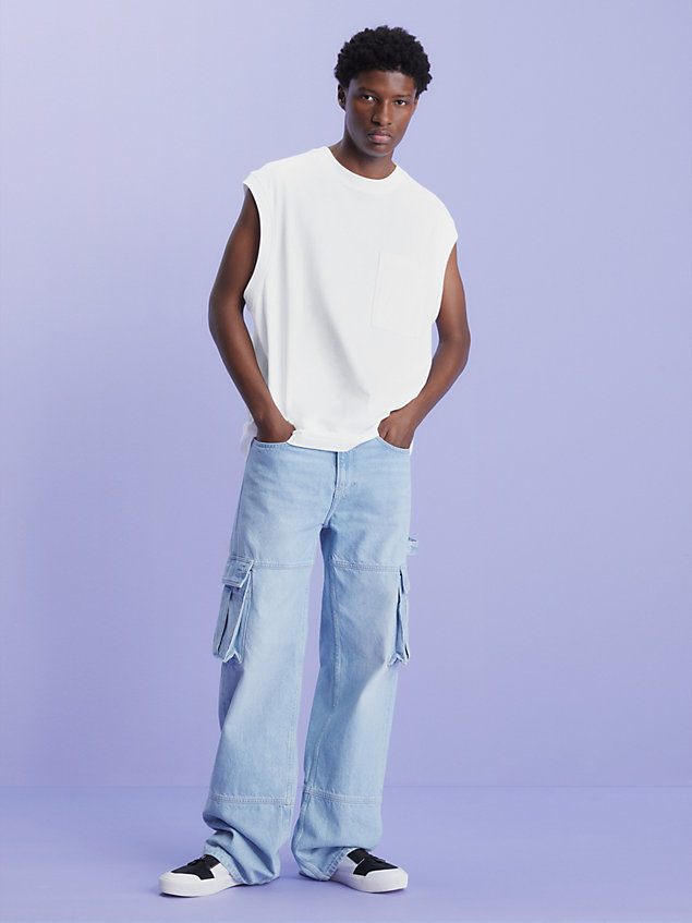 canotta con logo sul retro taglio relaxed white da uomo calvin klein jeans
