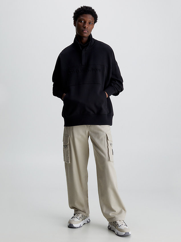 black oversized sweatshirt mit reißverschluss am ausschnitt für herren - calvin klein jeans