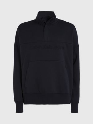 black oversized zip neck sweatshirt for men calvin klein jeans