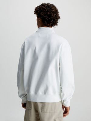 white relaxed polo sweatshirt for men calvin klein jeans