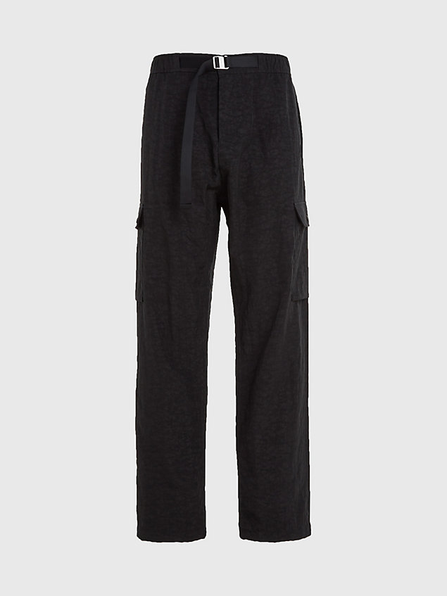 black relaxed textured nylon cargo pants for men calvin klein jeans