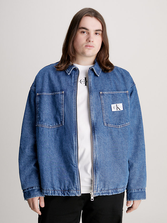 blue zip up padded denim jacket for men calvin klein jeans