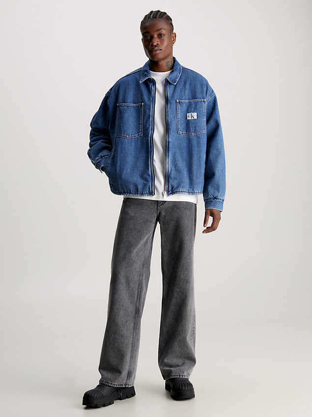 blue zip up padded denim jacket for men calvin klein jeans
