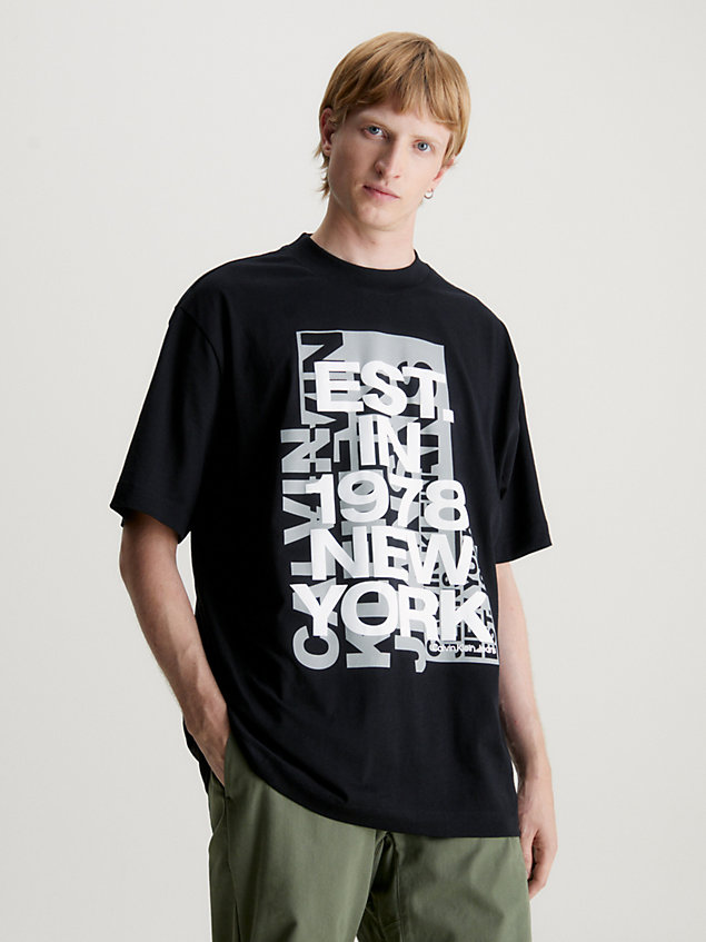 black luźny bawełniany t-shirt z logo dla mężczyźni - calvin klein jeans