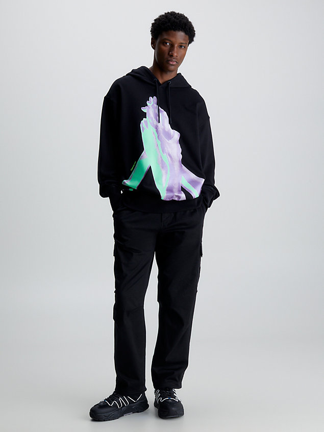 black bawełniana bluza z kapturem z nadrukiem fotograficznym dla mężczyźni - calvin klein jeans