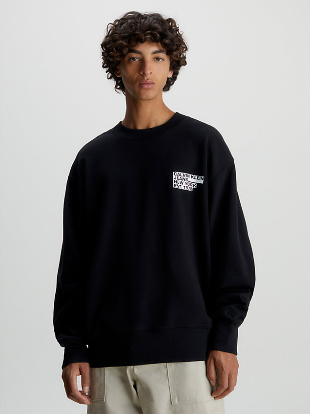 black cotton back logo sweatshirt for men calvin klein jeans