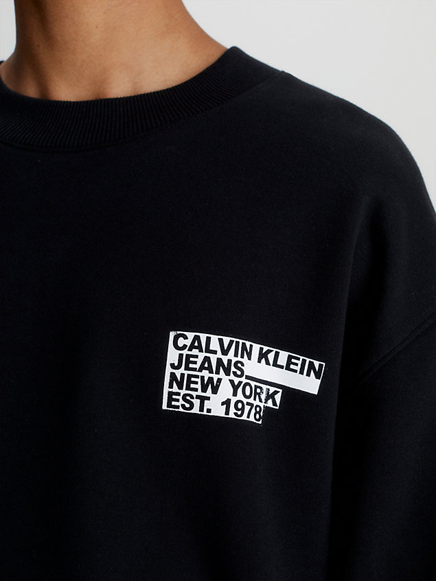 felpa in cotone con logo dietro black da uomo calvin klein jeans