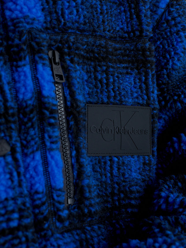 giacca a camicia a quadri in sherpa blue da uomo calvin klein jeans