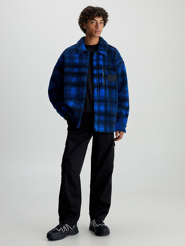 giacca a camicia a quadri in sherpa blue da uomo calvin klein jeans