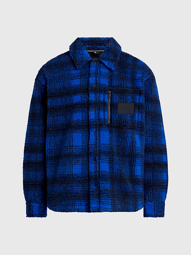 kettle blue/black sherpa check shirt jacket for men calvin klein jeans