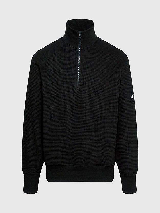 ck black waffle cotton zip neck sweatshirt for men calvin klein jeans