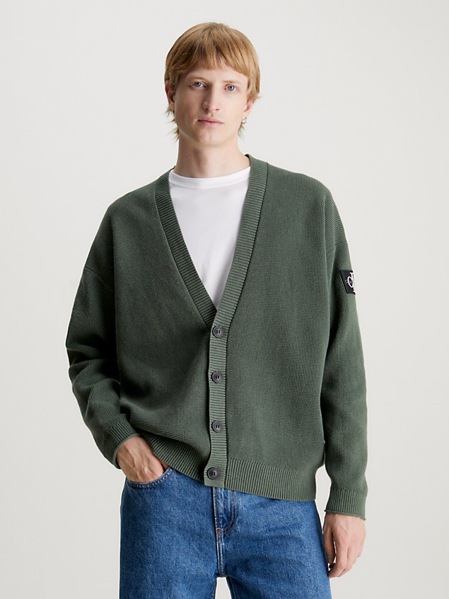 green relaxed cotton cardigan for men calvin klein jeans