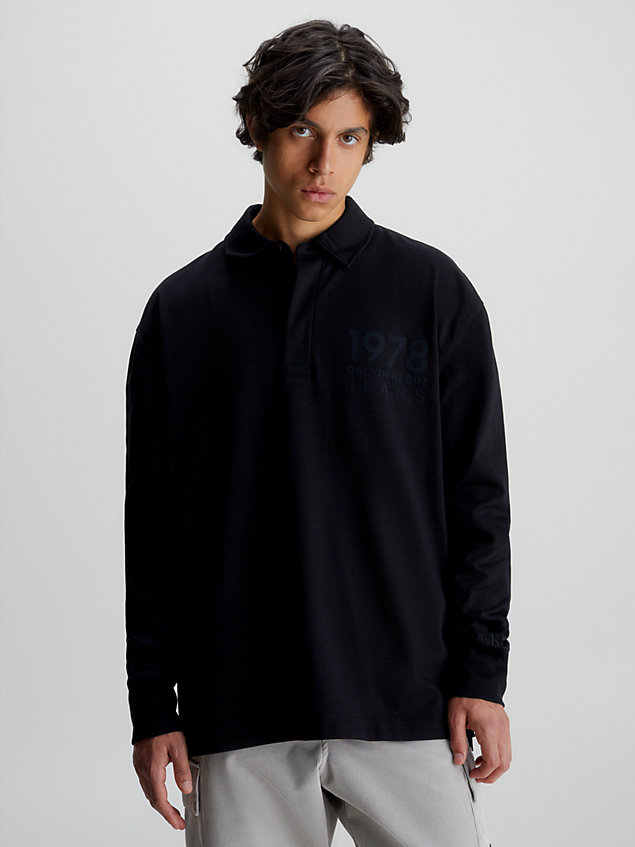 black koszulka polo oversize z długim rękawem dla mężczyźni - calvin klein jeans