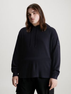 black cotton waffle badge hoodie for men calvin klein jeans