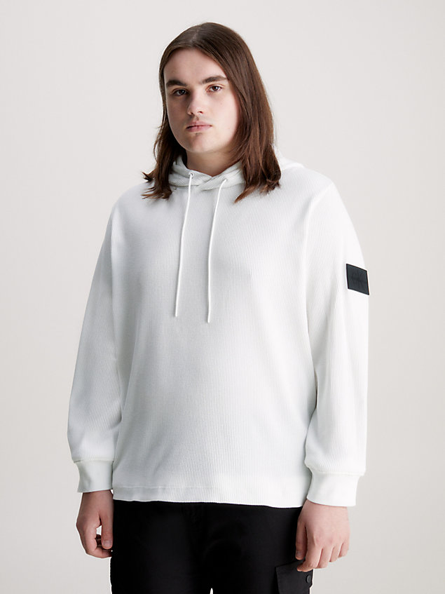 white cotton waffle badge hoodie for men calvin klein jeans