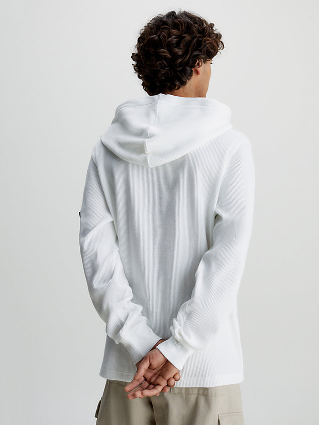 white cotton waffle badge hoodie for men calvin klein jeans
