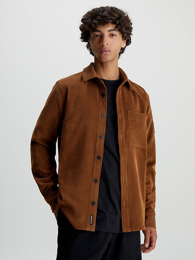 camicia di velluto a coste brown da uomo calvin klein jeans