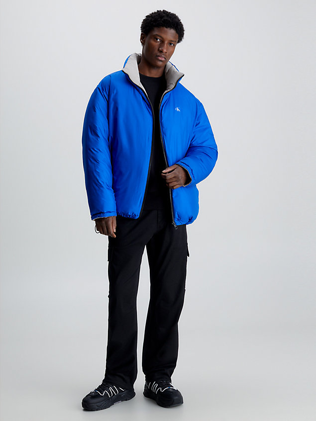blue reversible 90's puffer jacket for men calvin klein jeans