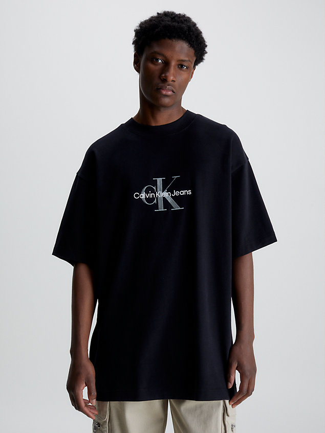 t-shirt en coton avec monogramme black pour hommes calvin klein jeans
