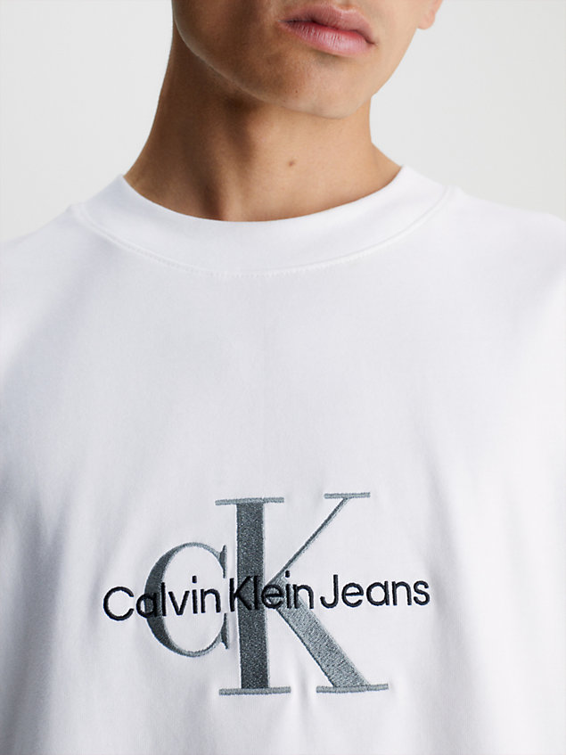 t-shirt in cotone con monogramma white da uomo calvin klein jeans