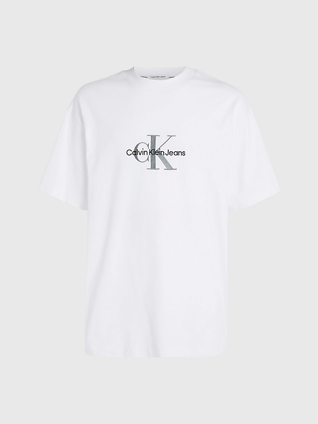 white t-shirt bawełniany z monogramem dla mężczyźni - calvin klein jeans