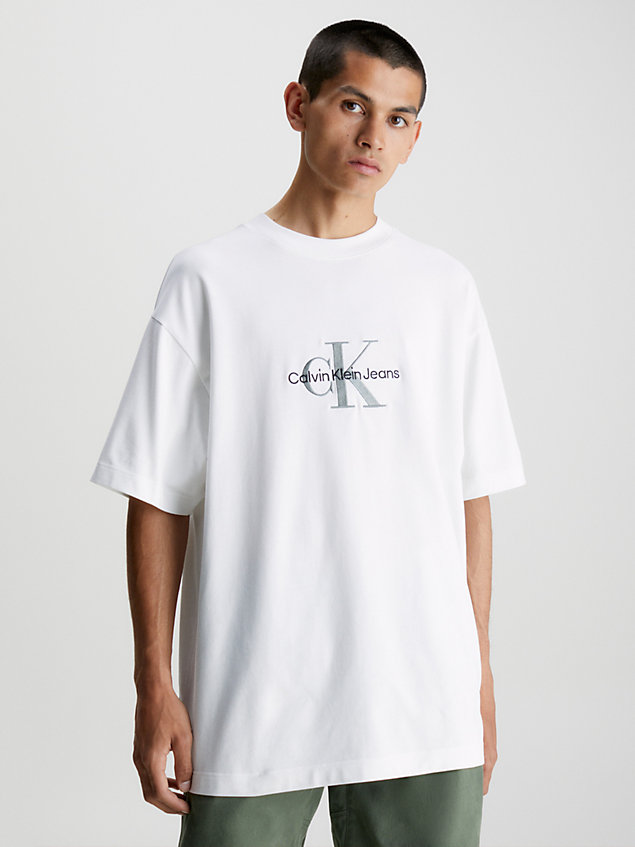t-shirt in cotone con monogramma white da uomo calvin klein jeans