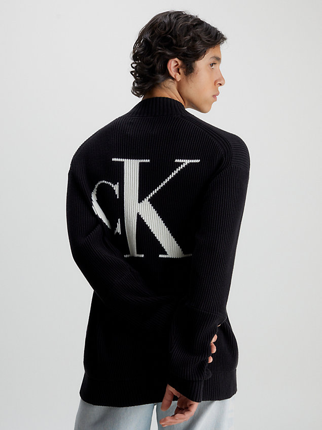 black katoenen trui met monogram voor heren - calvin klein jeans