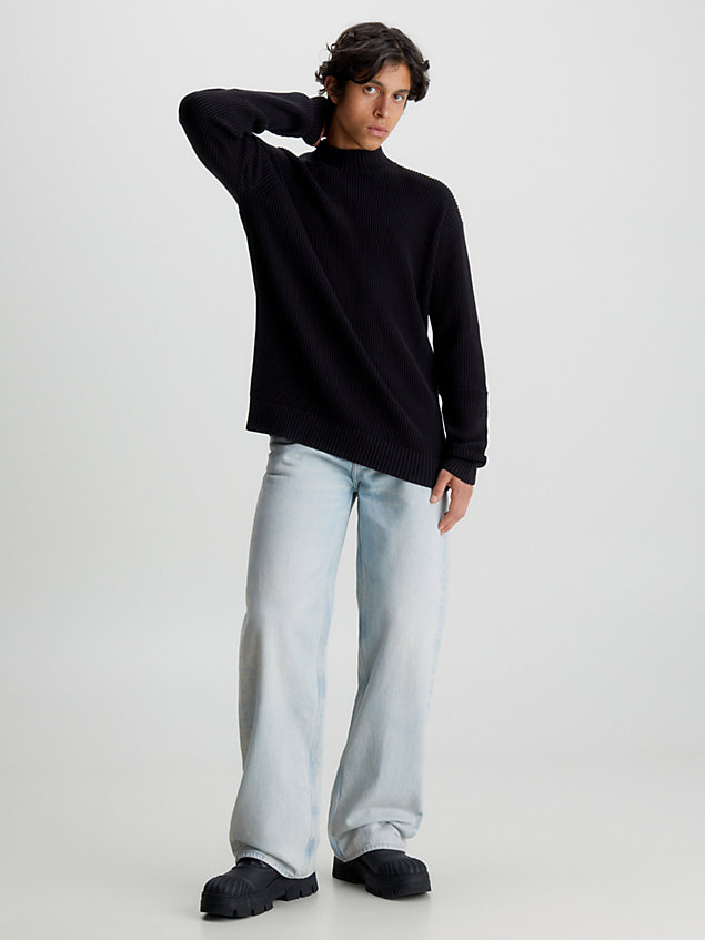 black sweter bawełniany z monogramem dla mężczyźni - calvin klein jeans