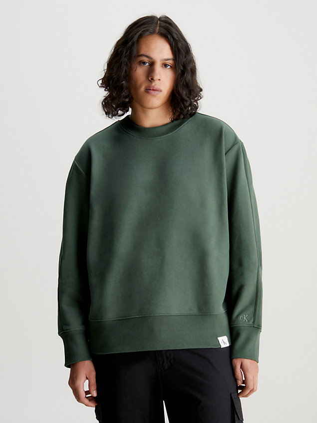 green sweatshirt aus baumwoll-frottee für herren - calvin klein jeans