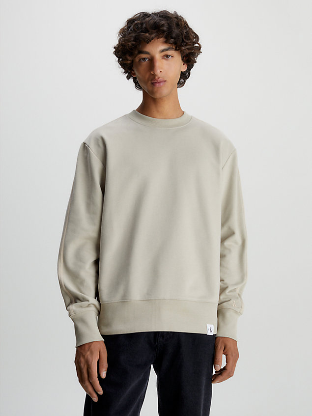 beige cotton terry sweatshirt for men calvin klein jeans