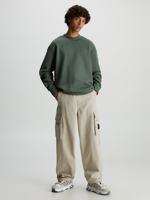 green luźny t-shirt z długim rękawem o waflowej fakturze dla mężczyźni - calvin klein jeans