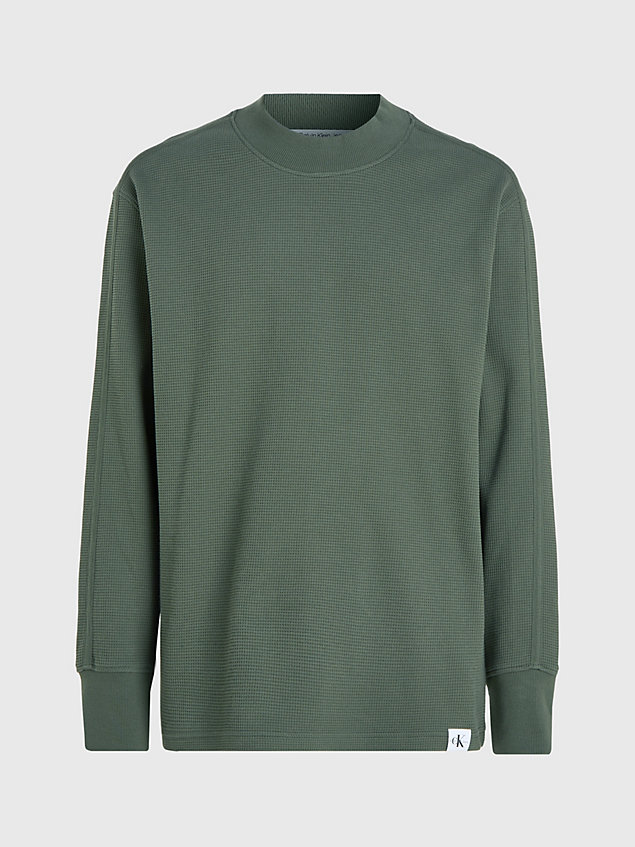 green relaxed long sleeve waffle t-shirt for men calvin klein jeans
