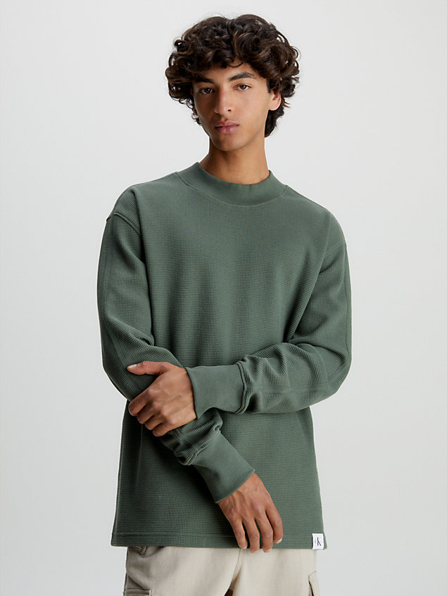 green relaxed long sleeve waffle t-shirt for men calvin klein jeans