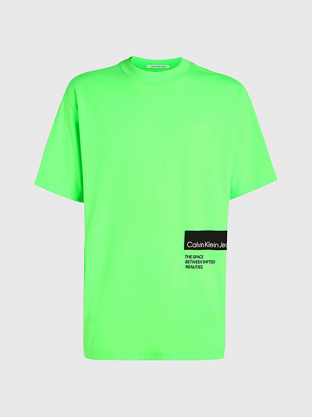 green t-shirt oversize z taśmą z logo dla mężczyźni - calvin klein jeans