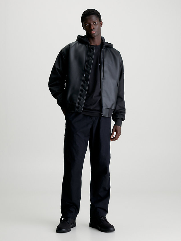 giacca bomber con cappuccio in ecopelle black da uomo calvin klein jeans