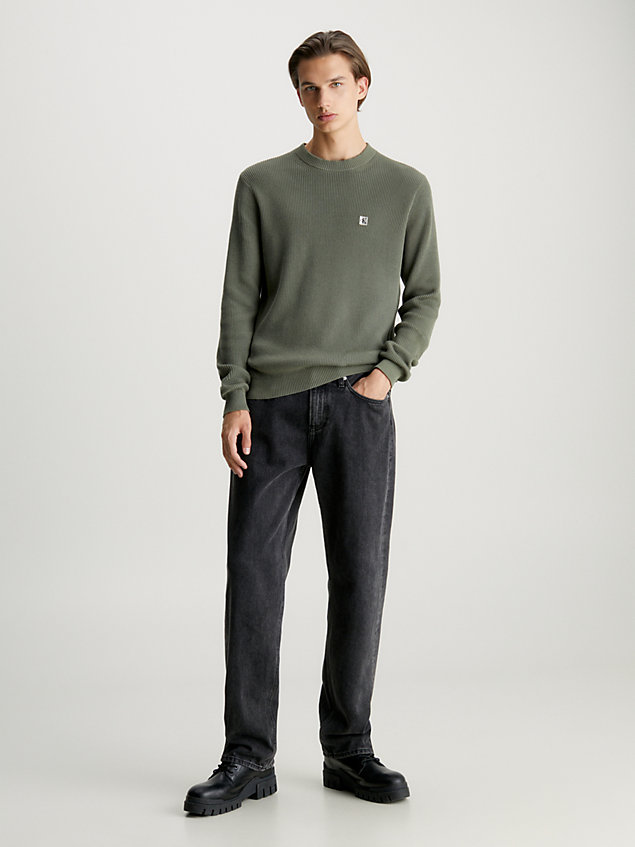 green ribbed cotton jumper for men calvin klein jeans