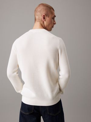 ivory ribbed cotton badge jumper for men calvin klein jeans