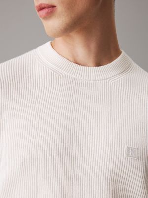 ivory ribbed cotton badge jumper for men calvin klein jeans