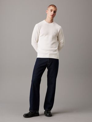 ivory ribbed cotton badge jumper for men calvin klein jeans