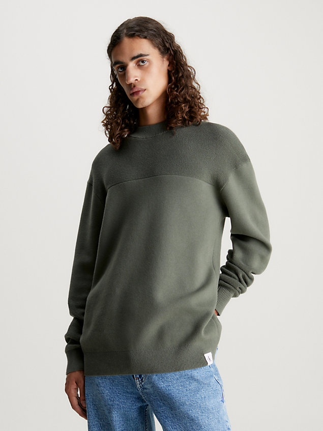 green pullover aus baumwolle mit strukturmix für herren - calvin klein jeans