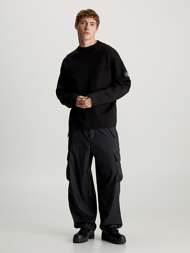 black swobodny sweter z bawełny dla mężczyźni - calvin klein jeans