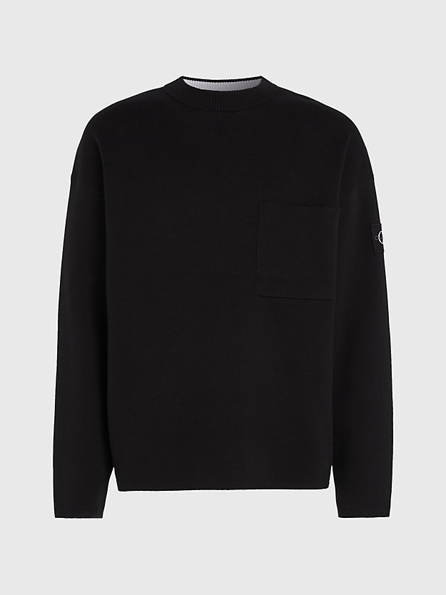 ck black/bright white relaxed plated cotton jumper for men calvin klein jeans