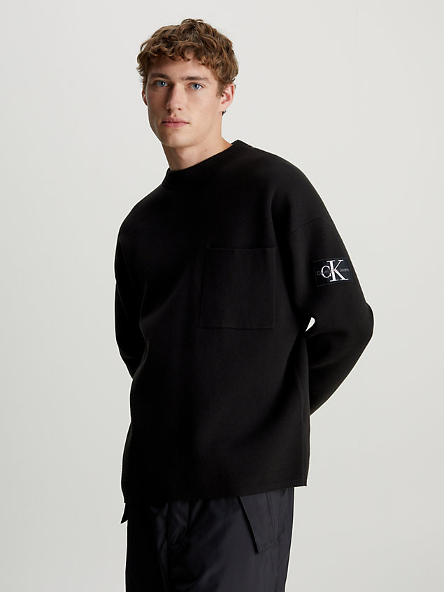 black relaxed plated cotton jumper for men calvin klein jeans