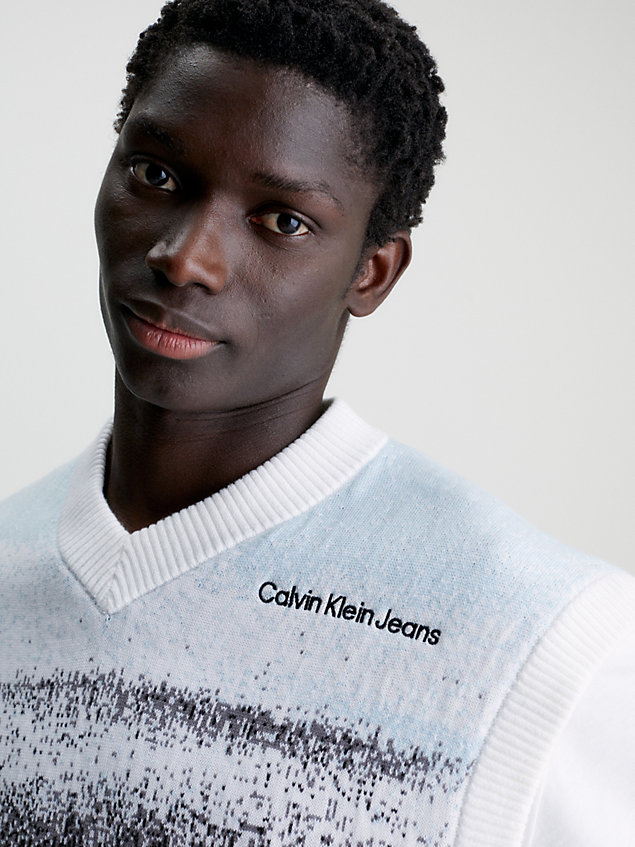 white cotton jacquard knit vest for men calvin klein jeans