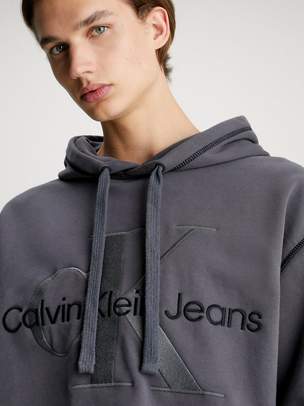 felpa con cappuccio oversize e monogramma washedblack da uomo calvin klein jeans